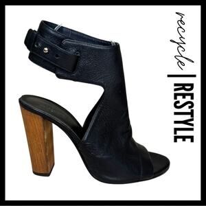 Vince Addie Leather Ankle Strap Chunky Heel